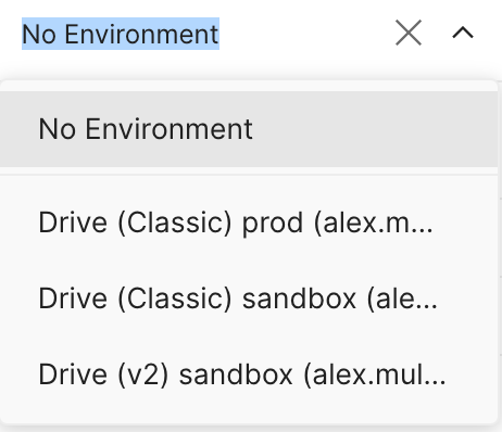 A screenshot of the Postman environment picker