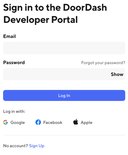 A screenshot of the Developer Portal sign-in screen