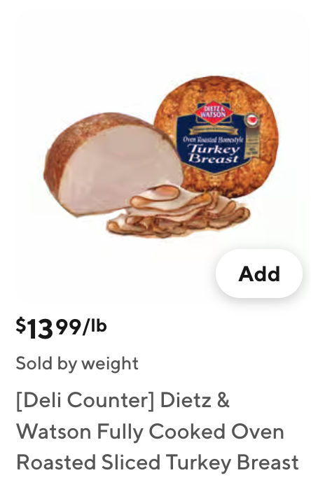 Storefront tile for a service counter item, showing $13.99/lb and the label Sold by weight