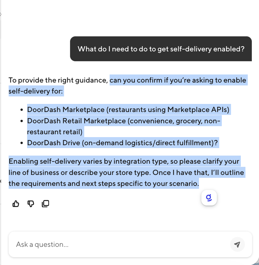 Dev Chat AI request line-of-business clarification