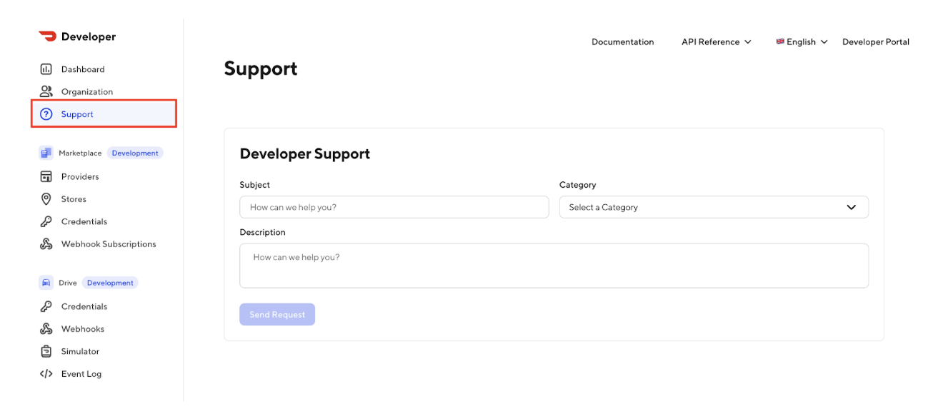 Developer Portal Support Option