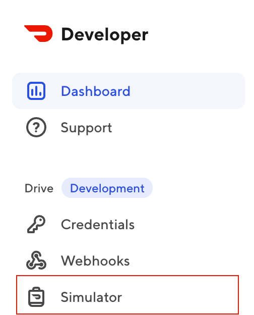 A screenshot of the Developer Portal left navigation menu with the Simulator navigation item highlighted