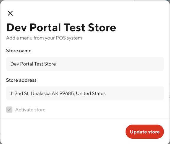Developer Portal - Edit a Test Store