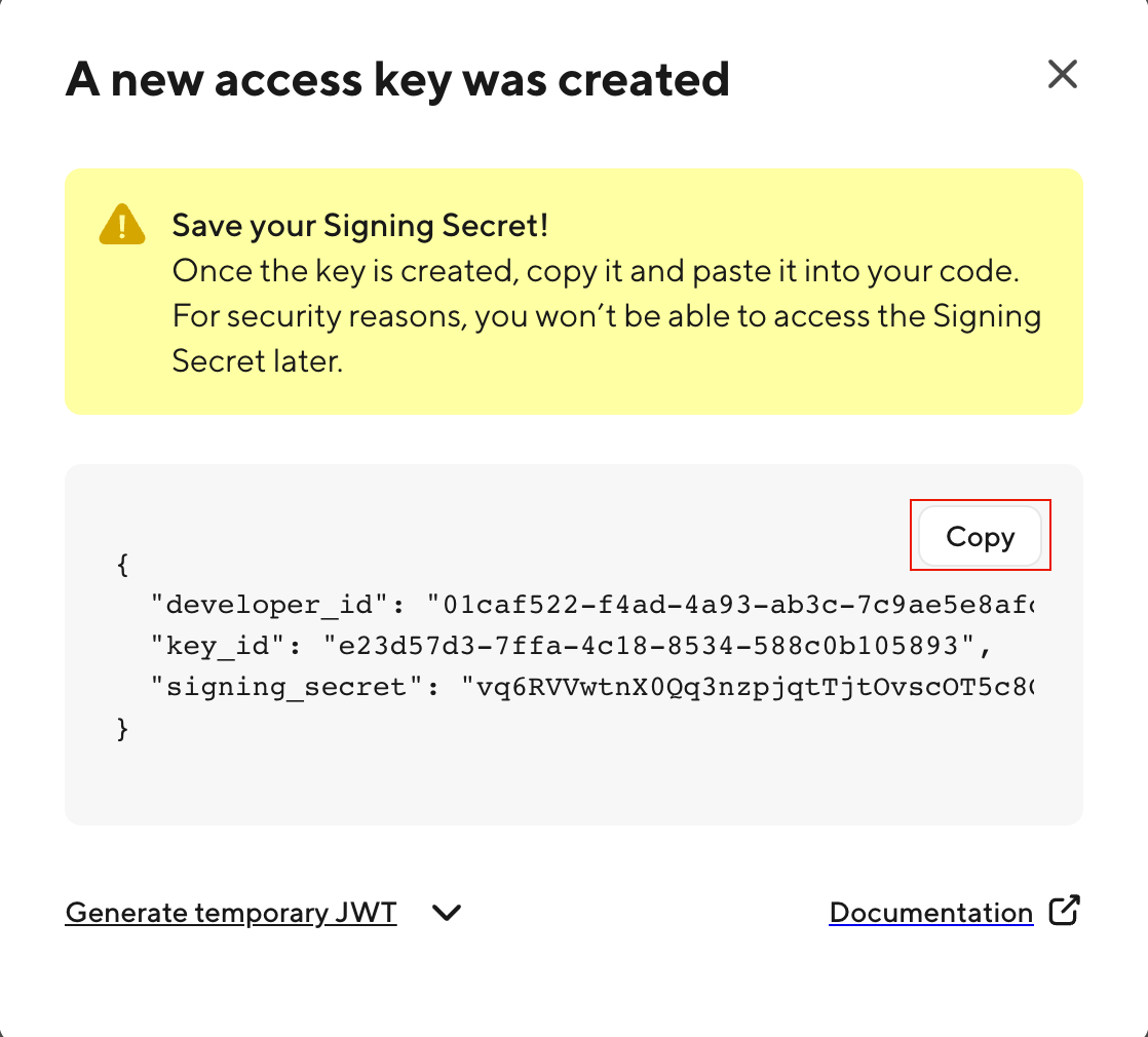 A screenshot of an access key