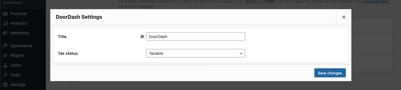 A screenshot of the Local Delivery by DoorDash Plugin settings tab