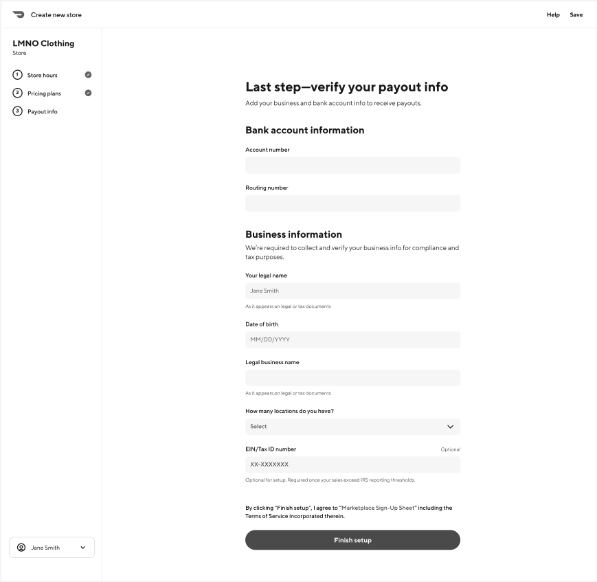 Enter banking information