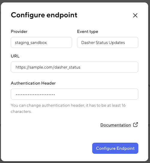 Subscription Dasher Status Example