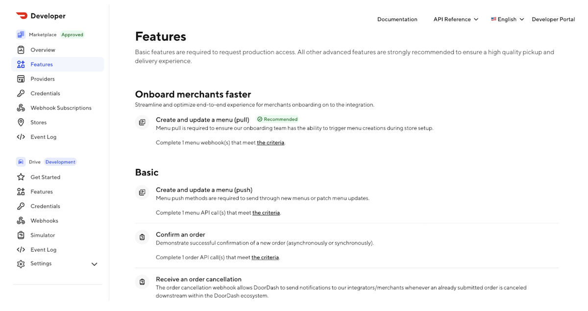 A screenshot of the Developer Portal features