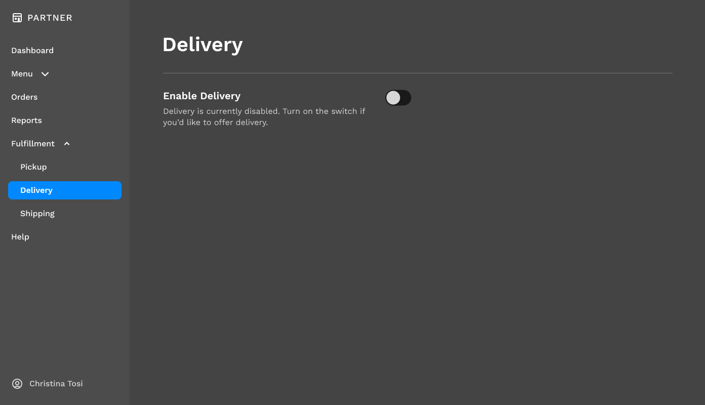 A fictitious screenshot of a platform showing a toggle to enable a local delivery feature