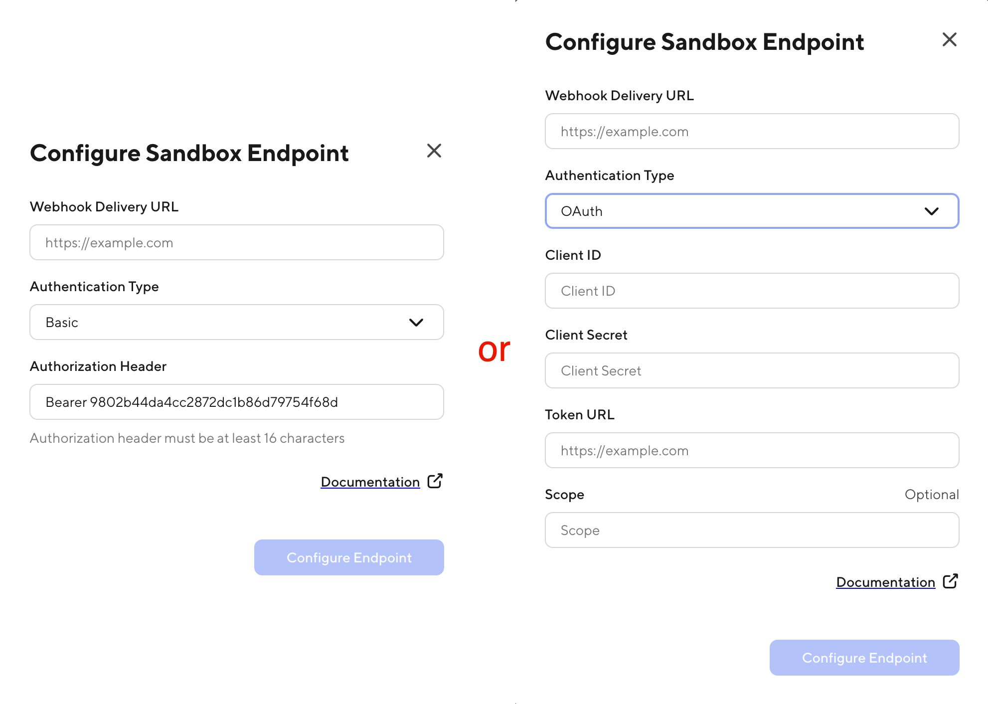 A screenshot of the modal for creating a new webhook endpoint