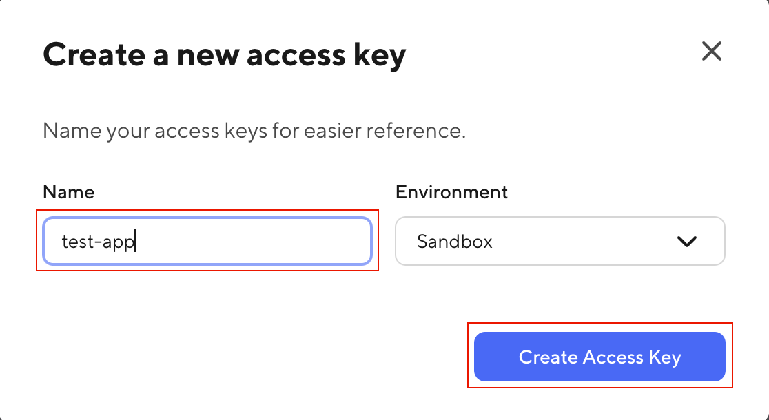 A screenshot of the modal for creating an access key