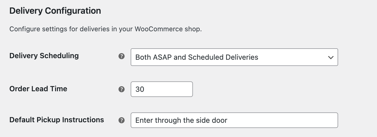 A screenshot of the Local Delivery by DoorDash Plugin settings tab