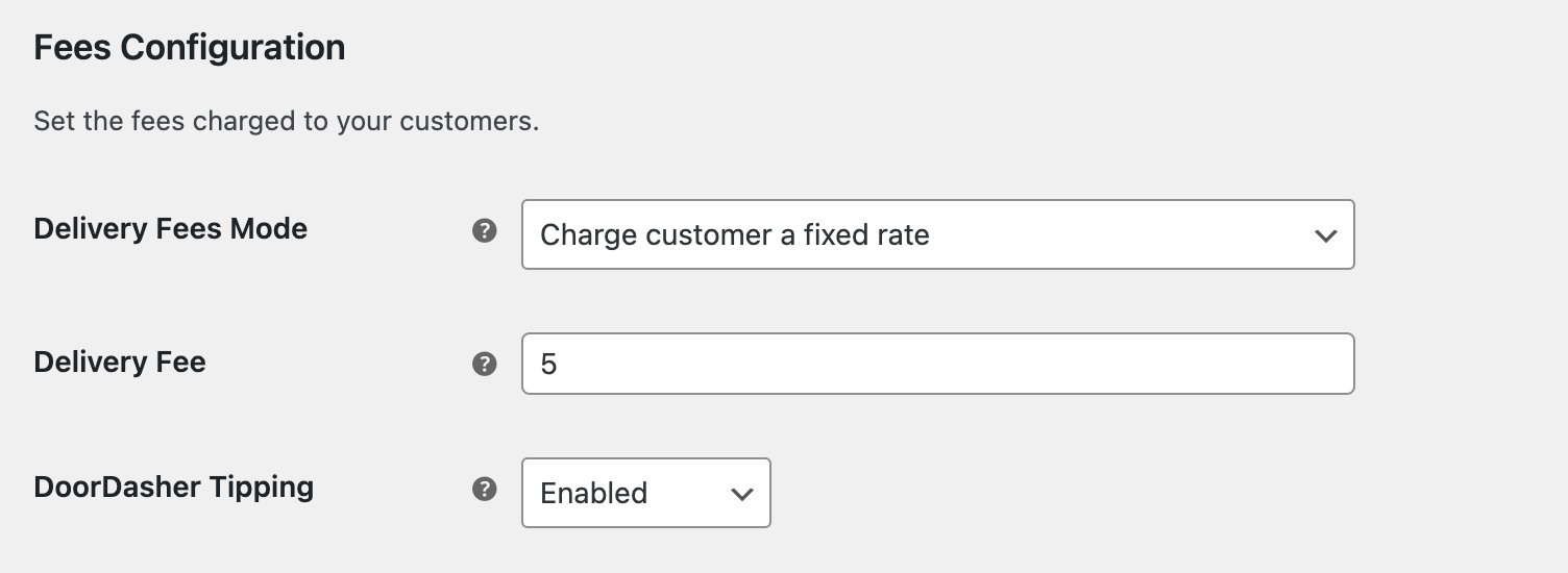 A screenshot of the Local Delivery by DoorDash Plugin settings tab