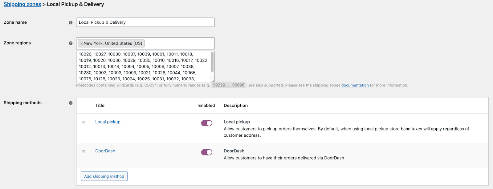 A screenshot of the Local Delivery by DoorDash Plugin settings tab